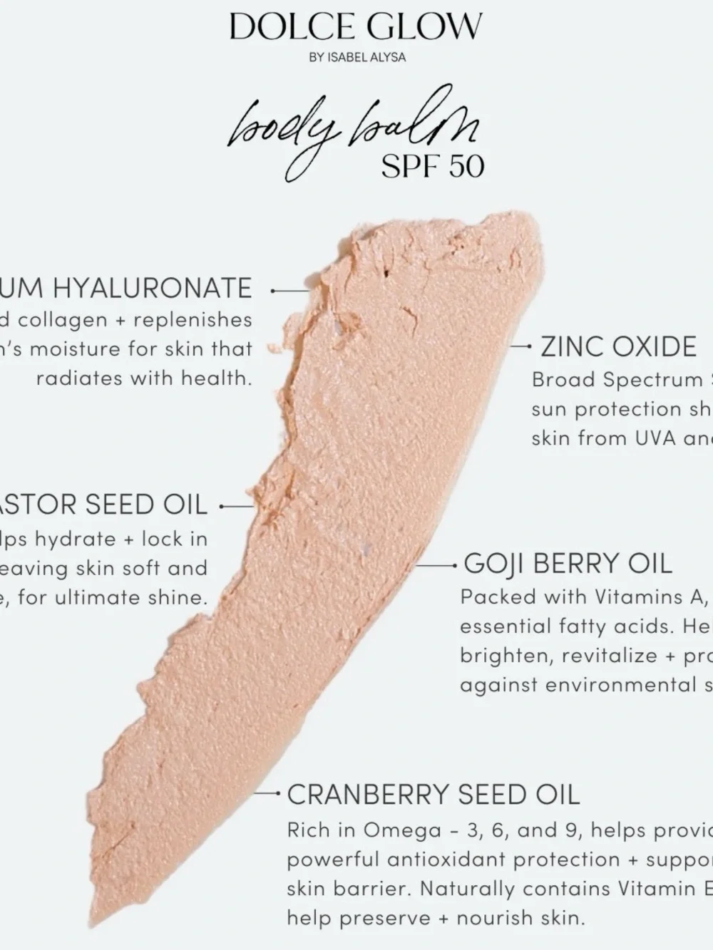 Dolce Glow SPF 50 Body Balm by Isabel Alysa.